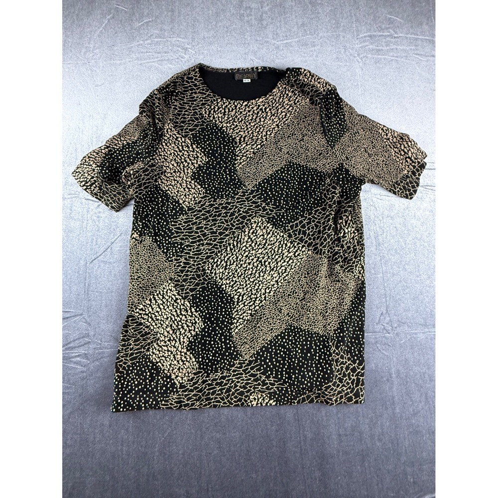 Picadilly Fashions Womens Black Tan Abstract Geometric Print Short Sleeve Top M